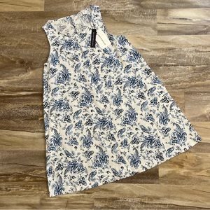 Lucky Brand Paisley Blue White Floral Shift Linen Dress  w Pockets Size M NWT